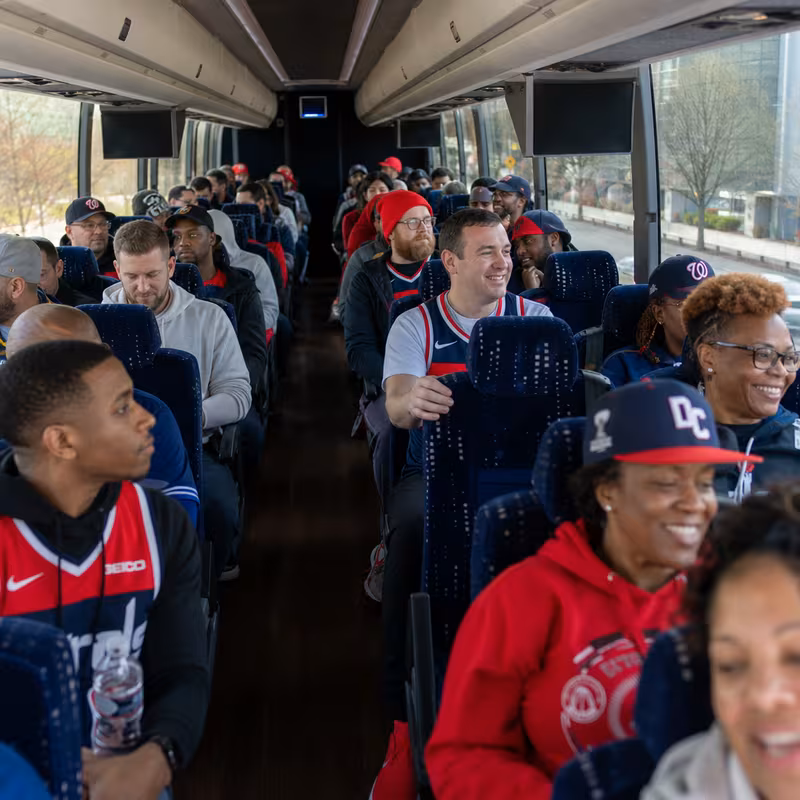 Passenger seating aboard a Washington party bus rental