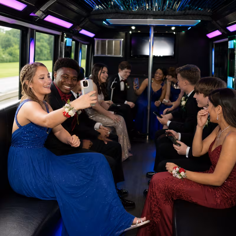 Black Mercedes Sprinter van staged for an Washington Prom & Homecoming Transportation group