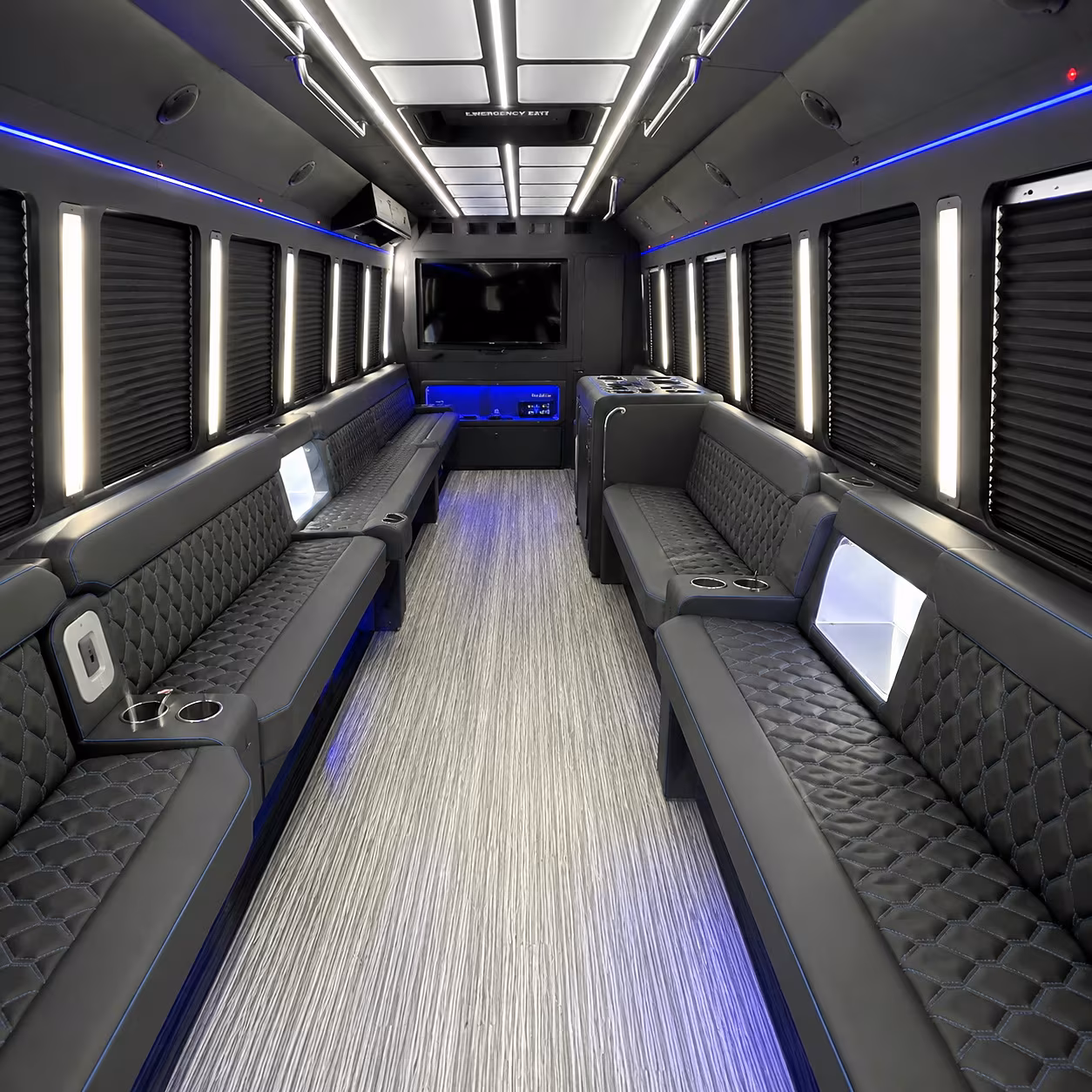 Washington Birthday, Sweet 16, & Quinceañera Transportation party bus interior