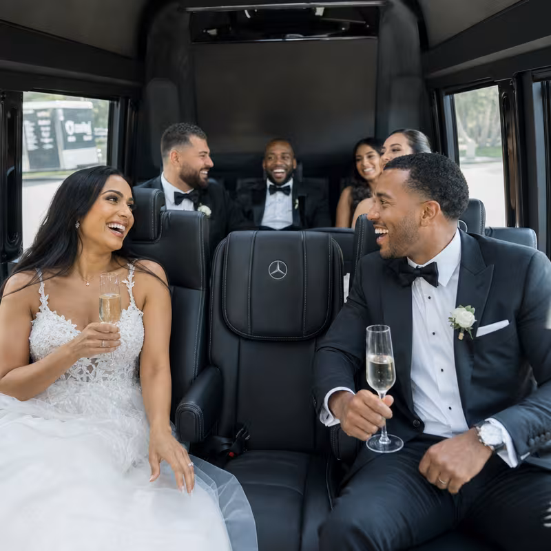 Black Mercedes Sprinter van staged for an Washington Wedding Transportation group